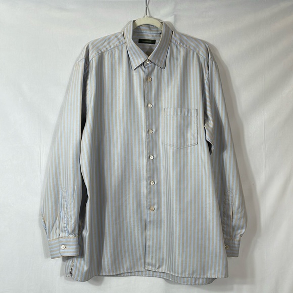 Ermenegildo Zenga Button Down Shirt Size XXL Light Blue Tan Stripe EUC - Picture 1 of 11